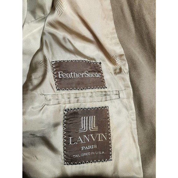 Vintage 90s Lanvin Paris Feather Suede Designer Suit Jacket Coat Blazer Mens 40R - Picture 3 of 12